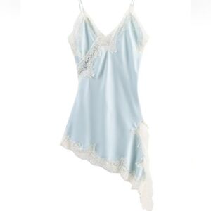 Light Blue Lace-Trim Satin Camisole Slip